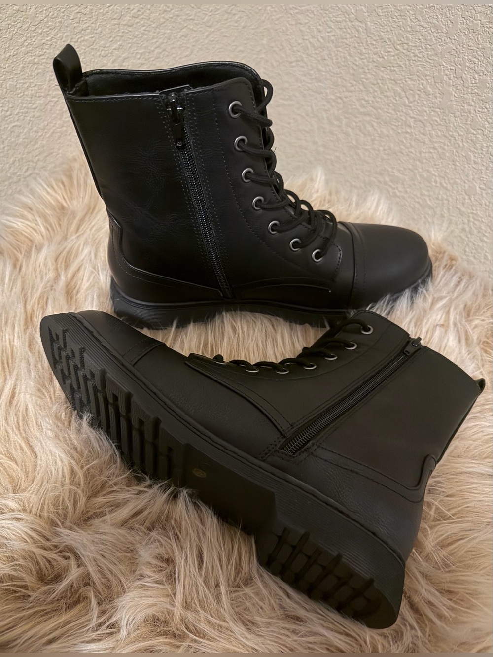 Arizona Jean Company Women's Black Lace-Up Combat Boots with Side Zipper